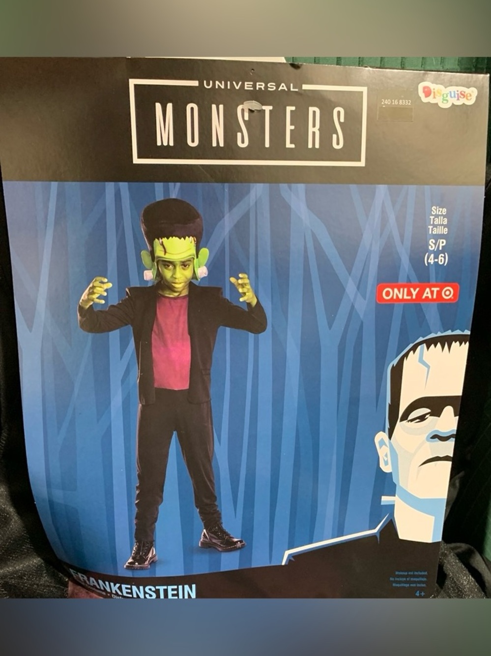 New Frankenstein Monster boys size 4/6 deluxe jumpsuit and soft headpiece cost